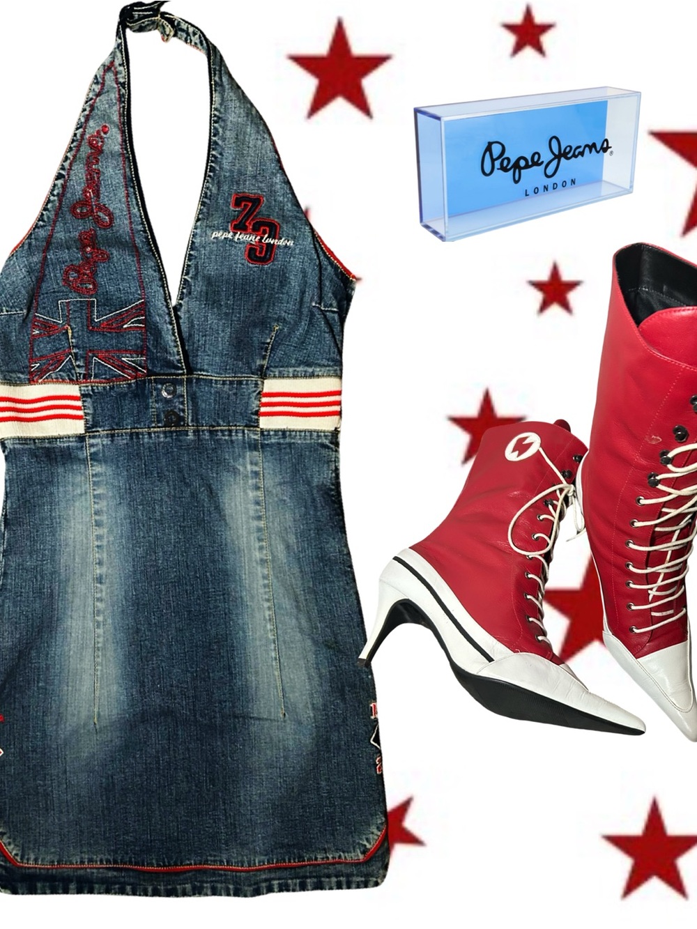 Pepe Jeans Red Lace-Up High-Heel Boots